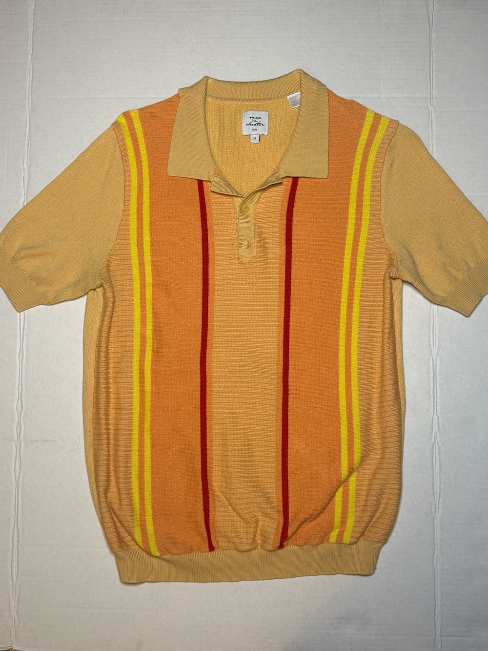 Vintage Stripe Short-Sleeve Polo Shirt in Mustard & Orange